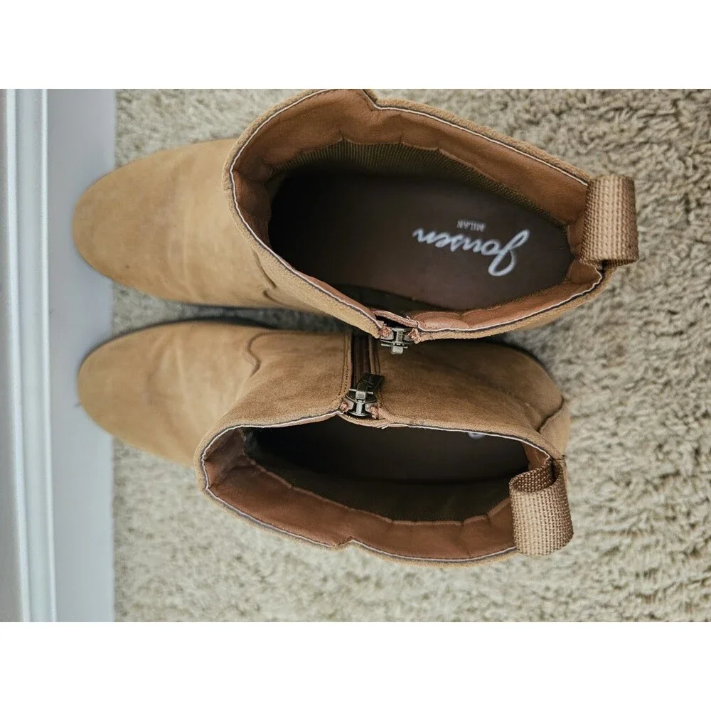 Jonsen Milan Mens 10M Tan Brown Suede Amy Side Zip Ankle Booties Shoes
